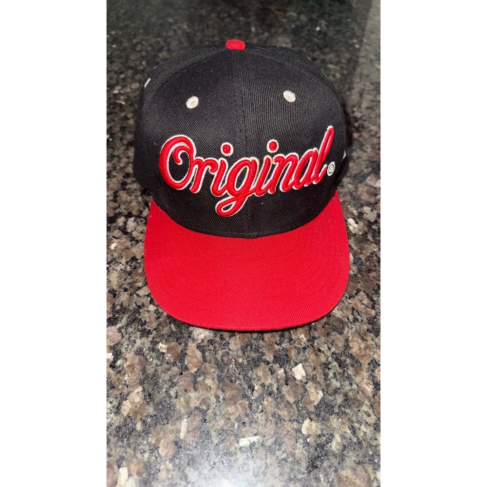 KR3W Original Snapback Hat Mens Black Red Script Logo Flat Brim Adjustable Cap